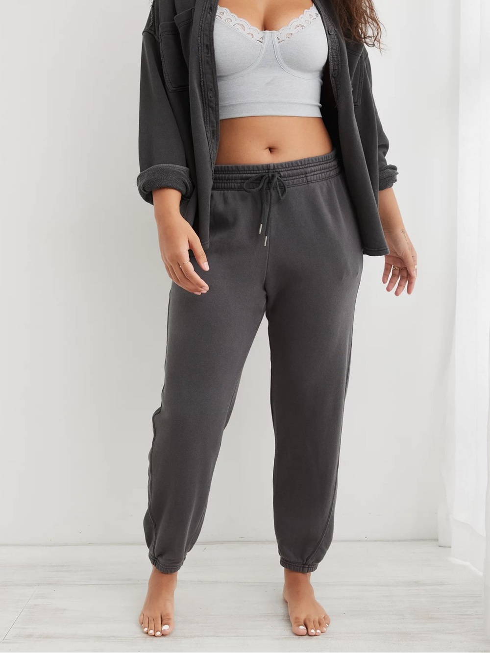 Aerie Gray Jogger Sweatpants Women’s Large L/G Drawstring Lounge Casual